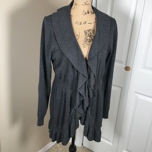 Style & Co Gray Ruffle Long Cardigan Sweater